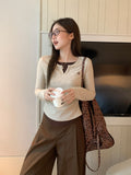 Fake Two Embroidered Round-Neck Long-Sleeved T-Shirts For Women Wearing A Folded Waistcoat In The Fall And Winter Of 2026