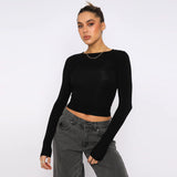 Women's Y2K Burst Long-Sleeved T-Shirts With Breathable Nylon Tight-Up Hotties Umbilical Short-Squeer Bottom Shirts