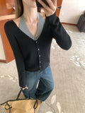 Crash Color V-Neck Fake Two-Piece Tie Hanging Neck Knit Bottom Cardigan Woman 2026 Early Autumn Wearing Inside Repair Body Dress