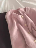 Pink Knitted Cardigan Girl Spring And Autumn Gentle Wind Raccoon Velvet High-End Short Sweater Coat Small Mantle
