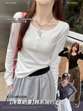 White Cotton Shoulder Long-Sleeved T-Shirt 2025 Autumn New Women's Decoration Body Slimy Inside The Bottom Shirt Top