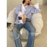 Spring And Summer New Top Design Sense Of Small Casual Cotton Round-Neck Tea Striped Shirt Woman
