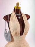 New Solid-Color INS Body-Repair Netting Screen Sexy Hanging Neck-Cutter Ass Skirt Dress Dress Woman