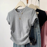 Pure Cotton Collar Solid Color Short-Sleeved T-Shirt For Summer New Design Folding Blouse On The Shoulder Of The Short-Term Repair