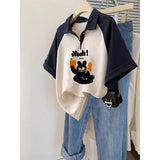 Polo Shirt With Short-Sleeved T-Shirt For Women's Summer Loose Design Feeling Half-Sleeve Oversize Mid-Long Top