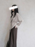 Spring New Commute Loose Striped With High-Necked Shirt Relaxation Wearing Top Dress Woman
