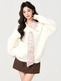 White Design Around The Neck Splicing Stuping Head Sweater 2026 Autumn And Winter New V Collar Thicker Can Wear Coat