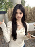Lace Lace Splicing Broken Flowers Two Women's Bottoming Shirt Inside The Autumn And Winter Design Feeling Long-Sleeved T-Shirt