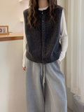 Simple Atmosphere~Retro Spring And Autumn Knitted Vest Women Folded Round-Neck Cardigan Sweater Shoulder Sleeveless Top Tide