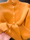 This Year's New 2025 Fall Loose Fat MM Orange Stand-Up Knitted Cardigan Women's Long-Sleeved High-End Soft-Sleeved Sweater