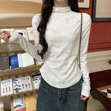 Tie Dyed Velvet Half-High Collar Bottomed Bottom Shirt Women's Autumn And Winter New High-End Feeling To Keep Warm Long-Sleeved T-Shirt Top