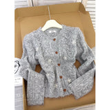Korean Round-Neck Hollow Lace Knitted Cardigan Women Early Autumn 2025 New Fashion Cut-Down Sweater Jacket