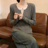 Pure Lust Wind Blue Lazy Knitted Bottom Shirt Women Spring And Autumn New Fake Two Splicing Loose Thin Inside Cloth