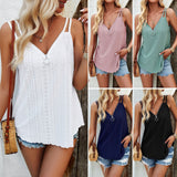 Dili Women's Clothing 2025 Spring And Summer Leisure Solid Color V-Neck Hollow Sling Vest Top