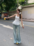 White Pure Lust Lace Spliced Sling Sling Vest 2026 Summer New Bow Repair Slim Top