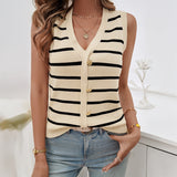 Dili 2025 Spring/Summer Women's Casual V-Neck Clamming Sleeveless Sweater Women's Maave