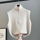 Knitted Vest High-Neck Double Zipper Comfortable Simple Early Autumn New Temperament Full Thin Bottom Shirt Vest Top