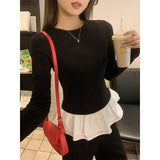 Korean Design Fake Two Lotus Leaf Side Long Sleeve Bottom Shirt Women Autumn And Winter Grinding Plus Plus Thick Warm Small Coat