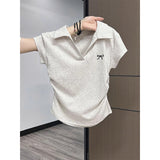 Pure Cotton Polo Collar Short-Sleeved T-Shirt Women's Summer Dress Large-Size Bottom T-Shirt Fat Mm Thin High-End Wrinkled Short Blouse