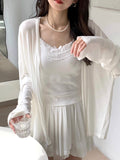 Korean Gentle White Sunscreen Ice Jacket Women Summer Lazy Loose Knitted Cardigan V-Neck Air Conditioning Shirt
