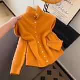 This Year's New 2025 Fall Loose Fat MM Orange Stand-Up Knitted Cardigan Women's Long-Sleeved High-End Soft-Sleeved Sweater