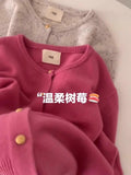 Round Collar Top Soft Glutinous Gold Buckle Knitted Cardigan Women's Autumn And Winter New Korean Gentle Raspberry Powder Sweater Coat