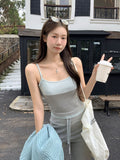 Water Blue Design Stitching Temperament Long-Sleeved Knitted Sweater 2026 Autumn And Winter Loose Thin Lazy Wind Coat