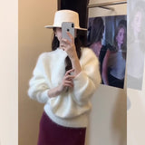 Gentle Wind Soft White Hair Jacket Sweater Women Autumn And Winter Milk Fufu Outside Wearing Loose Lazy Knitting Top