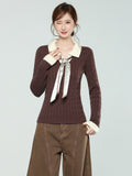 Design Sense Splicing Fake Two Long-Sleeved Knitted Bottoming Shirt Women 2026 Autumn And Winter New Collars Thin Inside Top