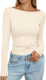 2025 Autumn And Winter Boat Collar Ribs Jersey Folding Body Out Of The Coat Leisure Basic T-Shirt