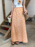 Summer Bright Wearing Orange Broken Flowers A-Word Half-Dress Women 2026 New Fashion And Middle And Long Half Skirt