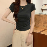 Positive Shoulder Collar Short Sleeve T-Shirt Design Feel Waist Thin Curved Under Hem Short Flying Sleeve Repair Body Coat