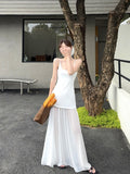 Design Sense Mesh Splicing Sling Dress Women's Summer Niche Temperament Waist Dress Gentle Style White Dress