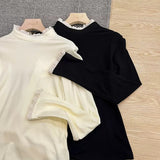 Australian Velvet Splicing Lace Lace Half-High Collar Bottom T-Shirt T-Shirt Women's Autumn And Winter Slimming Thin Warm Inside Cloth