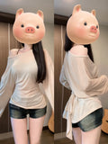 Pure Wind Thin Air-Conditioning Shirt Women's Back Strap To The Back Of The Waist High-End Feel Shirt A Word Shoulder Sun Protection Top