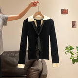 Design Sense Splicing Fake Two Long-Sleeved Knitted Bottoming Shirt Women 2026 Autumn And Winter New Collars Thin Inside Top
