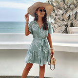 Dili Dress 2025 Spring And Summer Temperament Elegant Geometric Print Short Sleeve Skirt