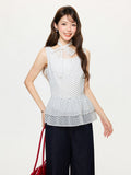 Korean Version Of The White Wave Point BM Lace Splicing Hem Vest Sling Women 2026 Spring New Body-Playing Shirt
