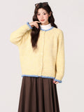 Yellow Round Collar Knitted Long Sleeve Autumn And Winter Thicken 2026 New Soft Sweater Cardigan Jacket Women's Button Top