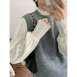 White Wisps Lace Bottom Shirt Women's Autumn And Winter Design Sense Half-High Collar Body Inside The Long-Sleeved T-Shirt Top