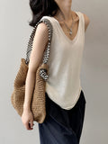 Ladies Tiansi Linen Hit Two Vest Women's Summer New V-Neck Fashion Shoulder Shirt