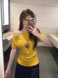 Korean Casual Design Sense Of Niche Unique Oblique Shoulder Short-Sleeved T-Shirts In Summer Chic To Recuperettes