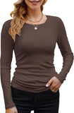 2025 Women's Women's Ribs Cotton Fabric Basic Round Neck Solid Color Long-Sleeved T-Shirt Repair
