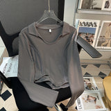 Fish Bone Top Female Senior Sense Of The Hottie With A Small Design Short Long-Sleeved T-Shirt Early Autumn