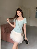 Fake Two Splicing Colliding Color Short-Sleeved T-Shirt 2026 Summer New Sweet Hottie Temperament High-End Chic Top
