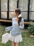 Blue Thin Transparent Sunscreen Long-Sleeved T-Shirt For The Summer New Wooden Ear Design Air Conditioning Hood V Collar Top
