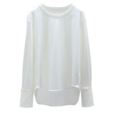 New T-Shirts For Women's Long Spliced Shirt Threaded Cotton Loose Long-Sleeved T-Shirt