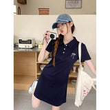 Pure Cotton College Wind Bow Embroidered Polo Dress Women Summer Design Sense Niche Waist Thin Dress