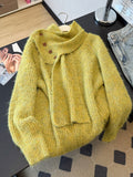 The Atmosphere Is Lazy And The Hair Of The Seaweed Cashmere Sweater Women 2025 Autumn And Winter New Large-Size Fat Mm With Scarf