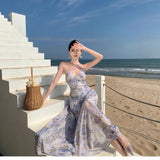 Holiday Wind Chopped Fresh Mesh Hanging Neck Slings Long Skirt Folded Back Dress 2025 New Dress
